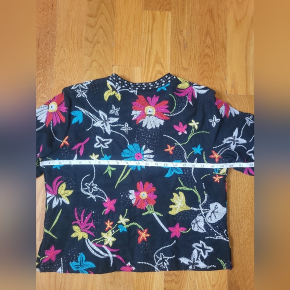 Black Multi-color Embroidered Floral Jacket w/ Embellishment CHICO' SZ. 0 (SM-4) - Picture 10 of 11